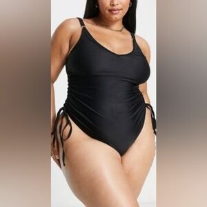 ASOS Swim Ruched One Piece Swimsuit Black Size XL